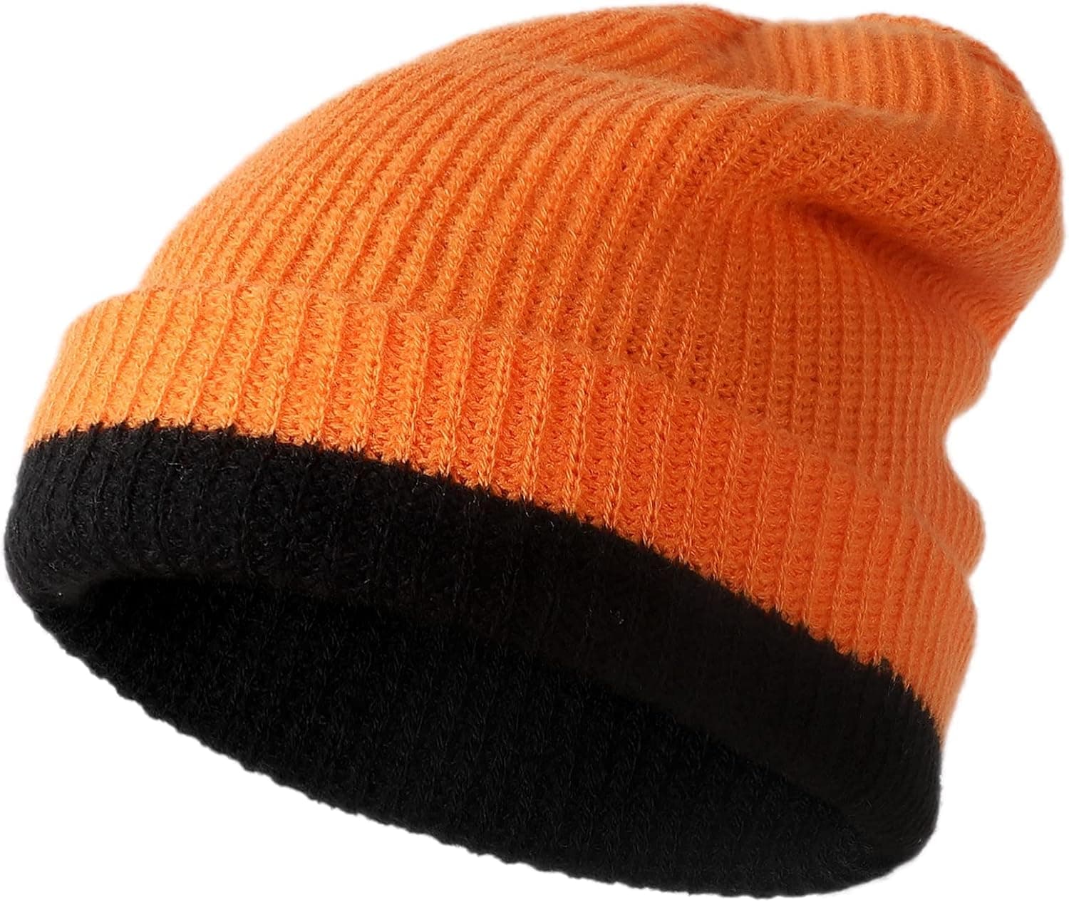 SHINCHIC Mens Winter Knitted Beanie Hat for Men Women Thin Ski Skull Cap Stretchy Warm Cuffed Slouchy Soft Beanies Orange
