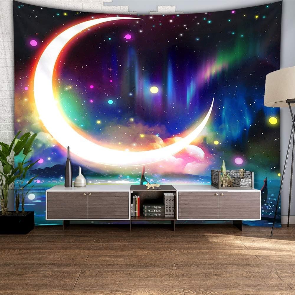 Tapestry 78.7"X59.1" Fantasy Plant Forest Universe Space Tapestry Mysterious Nebula Fantasy Fairy Tales Tapestry Wall Art Hanging with Dorm Bedroom Living Room (Moon)