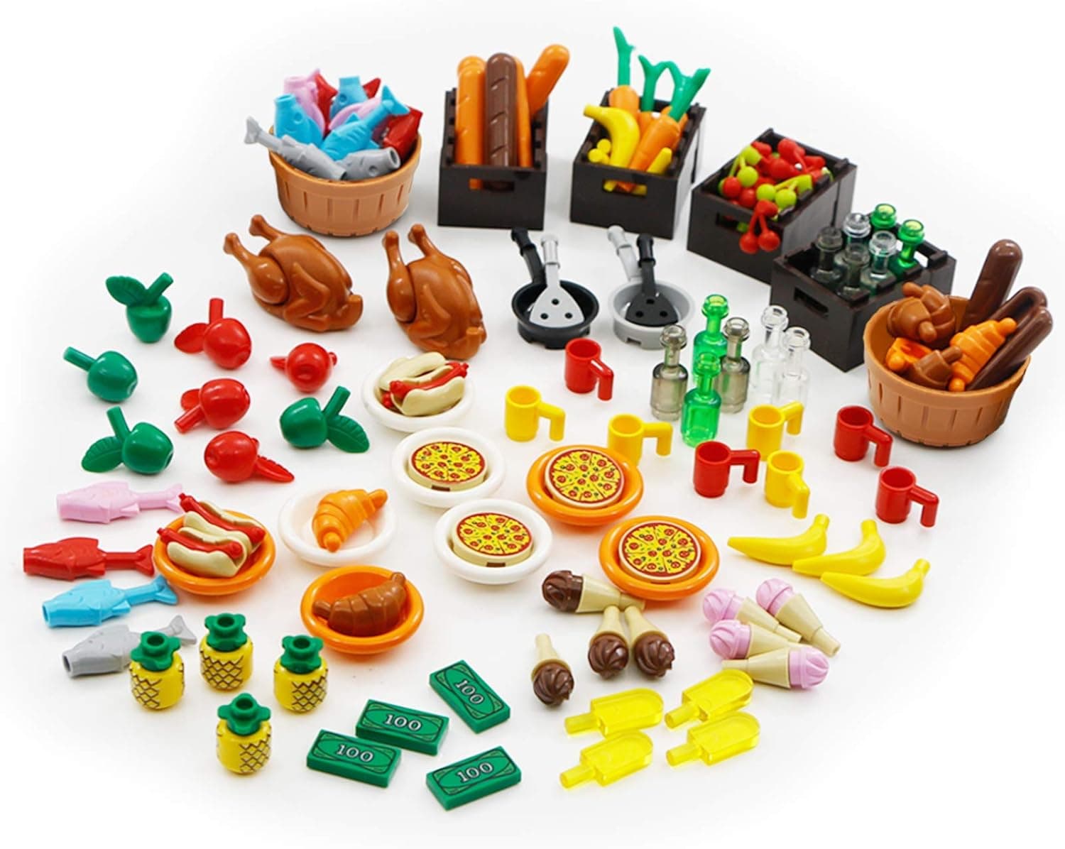BroTex City Food Accessories - Building Block Friends Animals Bricks, People House Kitchen Farm Restaurant MOC Pieces Parts, Classic Party Favors Toys for Boys Girls