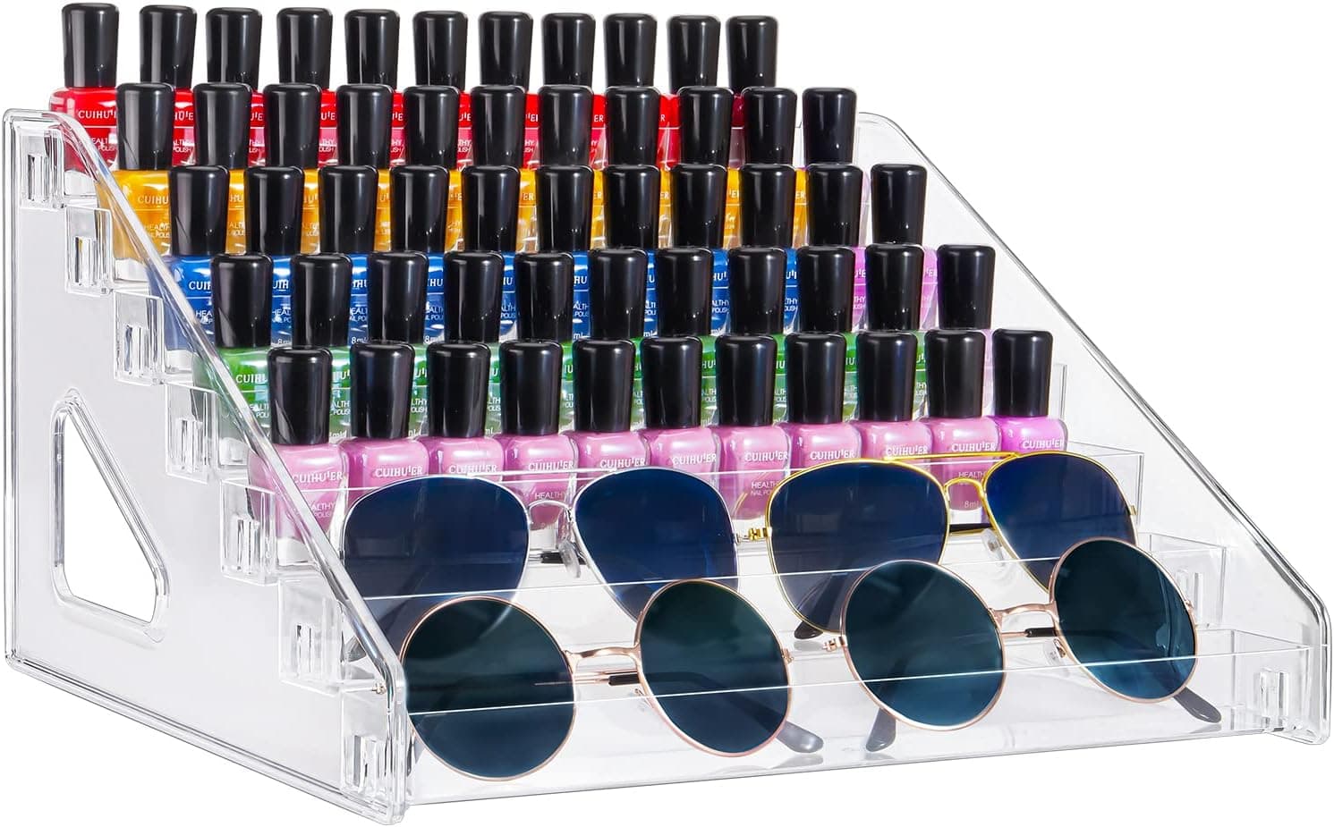 Kingtaily Nail Polish Organizer Large Capacity 7 Layers Nails Polish Rack, Acrylic Sunglasses Organizer, Clear Essential Oil Stand Holder for Lipstick and Sunglasses