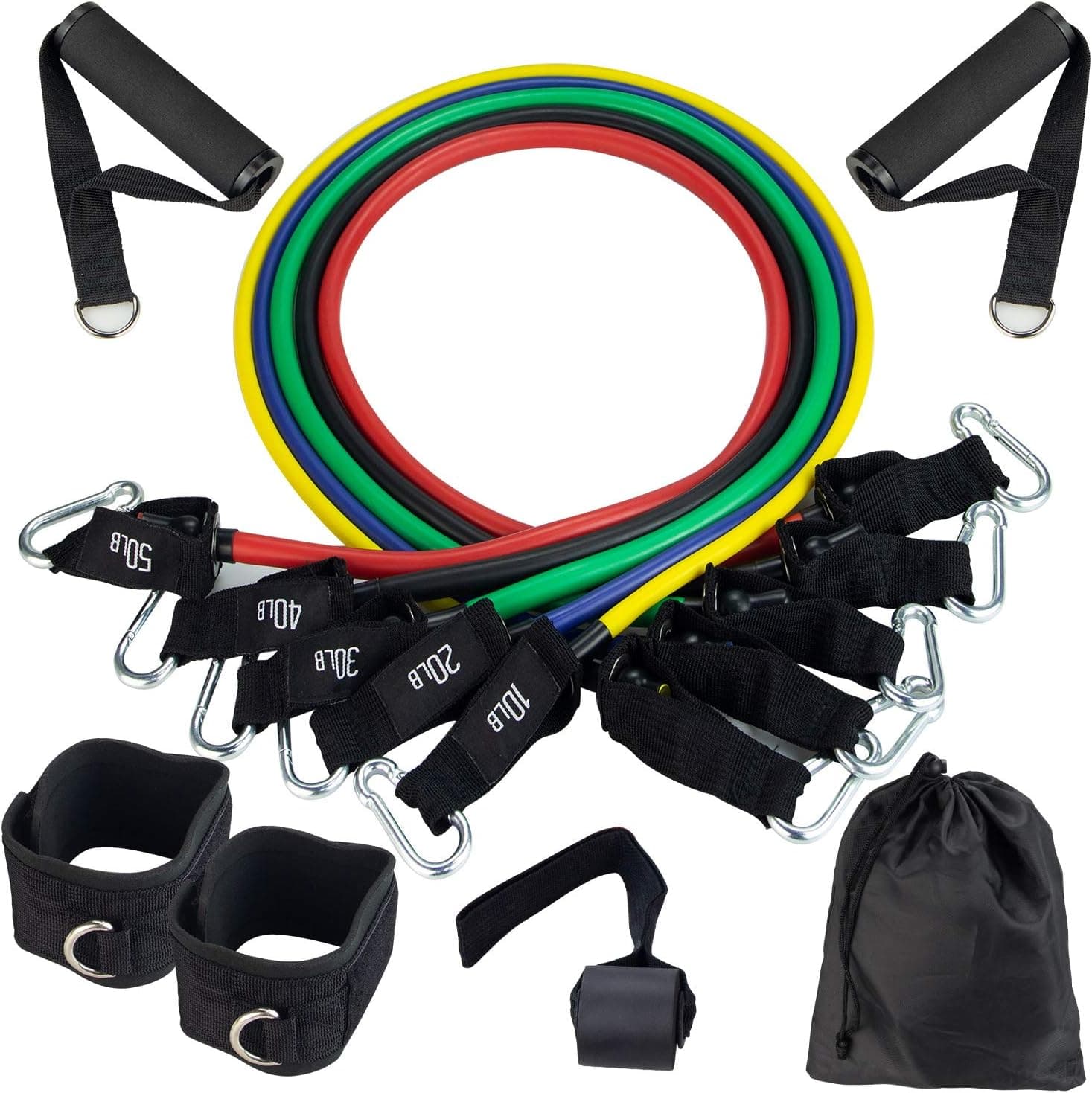 BHMS Resistance Bands Set (11pcs), Exercise Bands with Door Anchor, Handles,Legs Ankle Straps and Carry Bag-Stackable Up to 150 lbs-for Resistance Training, Physical Therapy, Home Workouts,Yoga