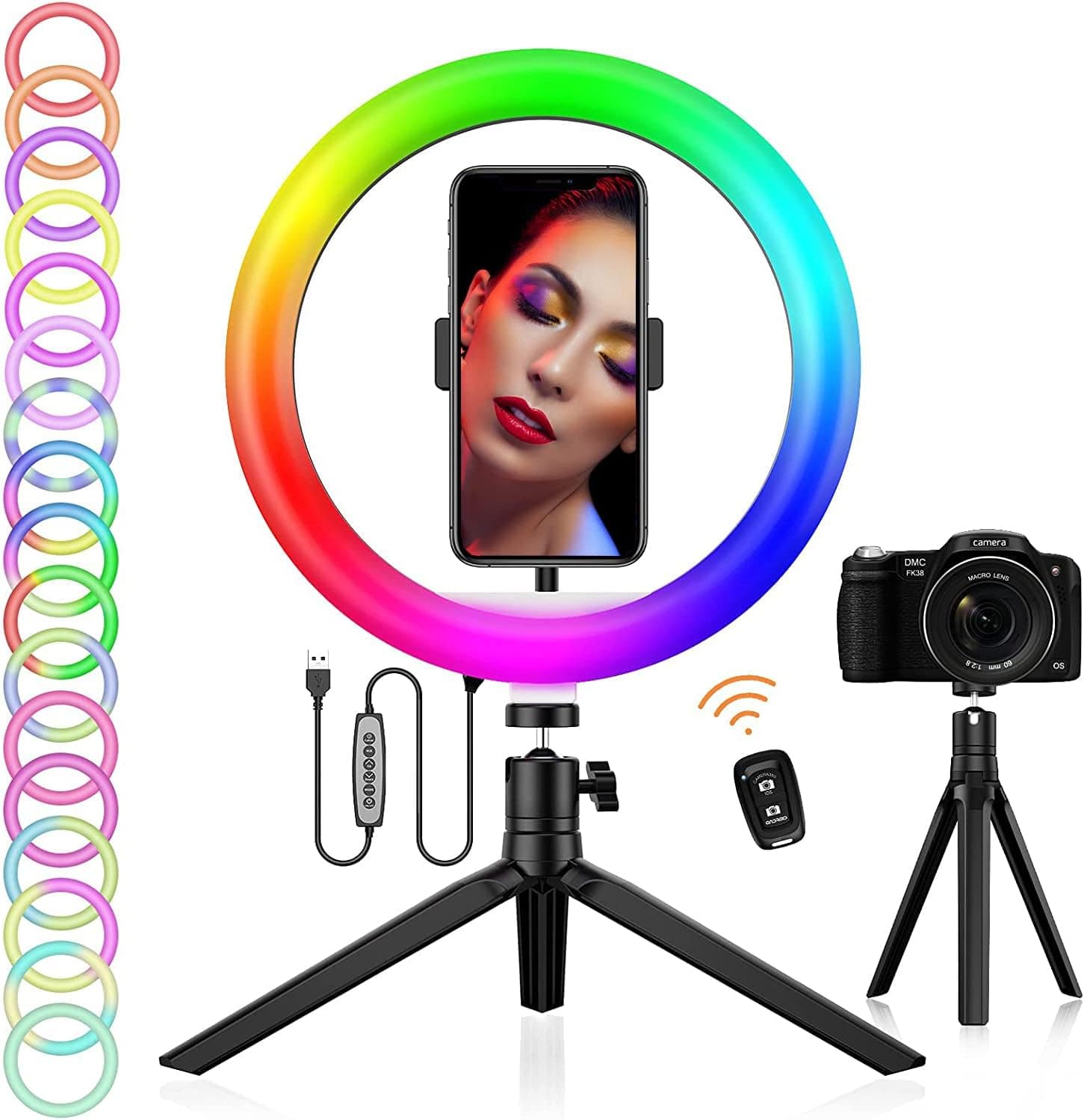 10” RGB Ring Light with Stand and Phone Holder,35 Color Modes Selfie Ring Light for Computer Laptop, Dimmable Desktop Ring Light for Makeup, Zoom Meeting, Video Calls, Online Learning, Live Streaming