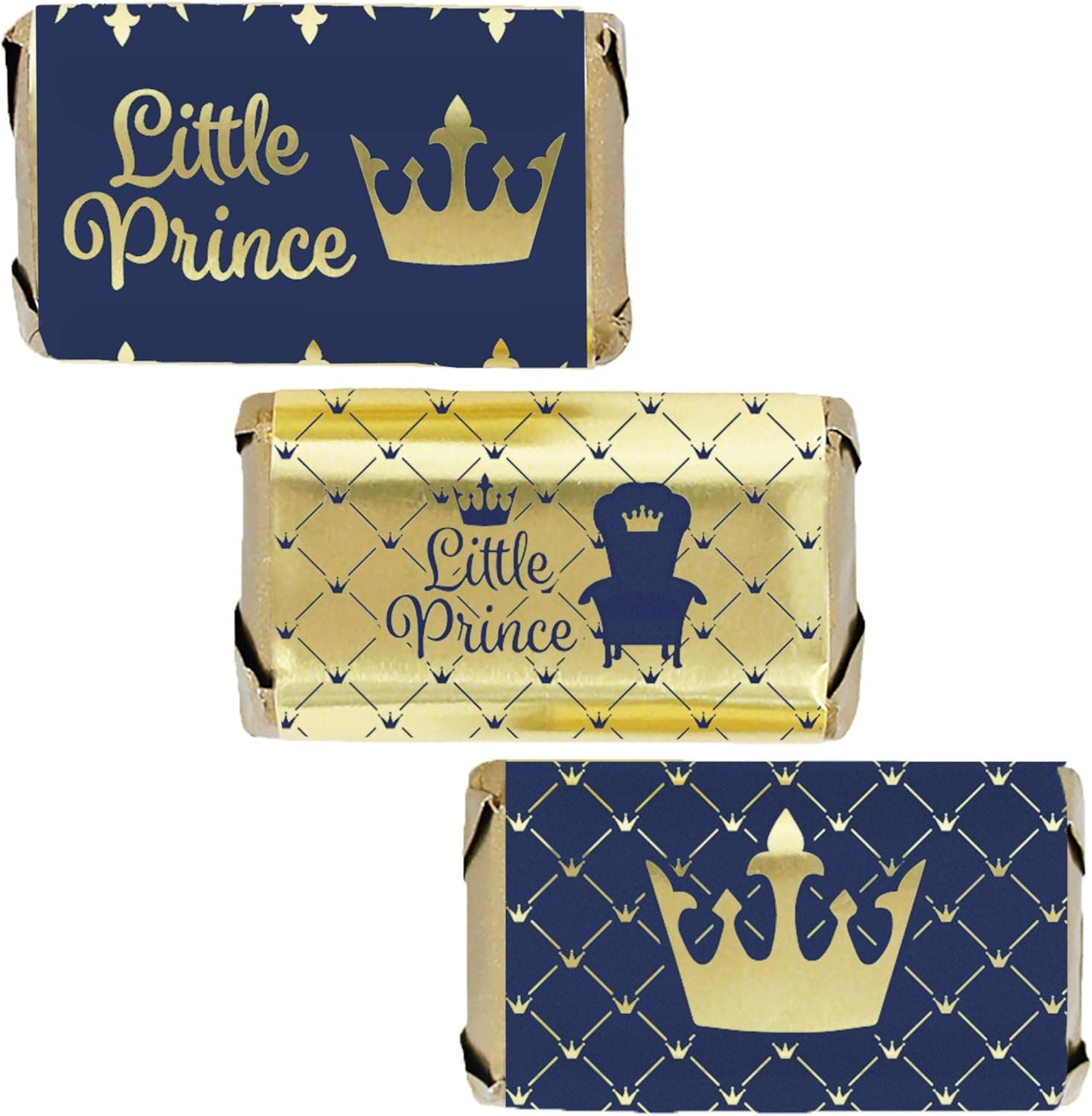 Royal Prince Baby Shower Mini Candy Bar Wrappers - Shiny Foil - 45 Stickers