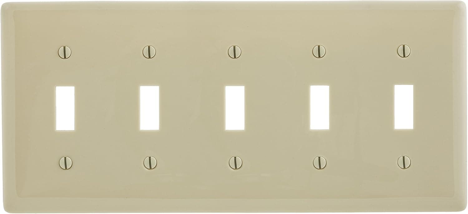Bryant Electric NP5I 5-Gang/5-Toggle Nylon Wall Plate, Standard Size, Ivory