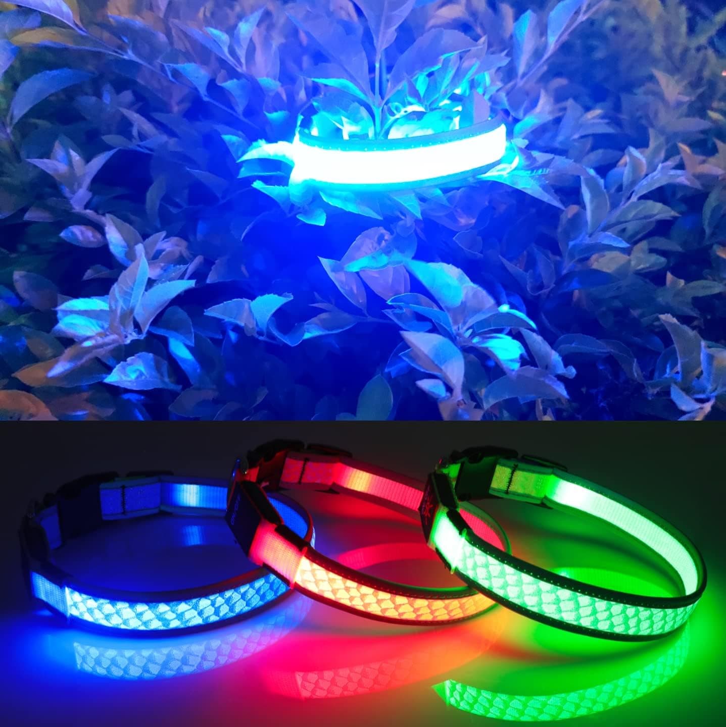 Light Up Dog Collars,Safety Glow in The Dark Dog Collars,LED Dog Collar Rechargeable Hi-Visibility Lighted Dog Collar at Night Flashing Dog Collar for Small,Medium,Large Dogs