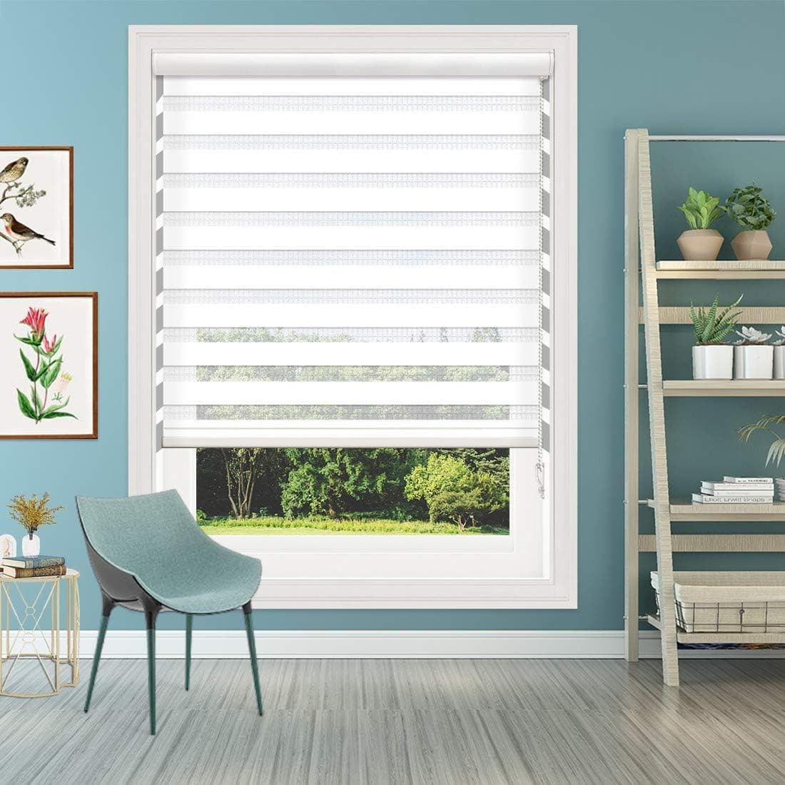 Keego Window Blinds Custom Cut to Size Zebra Blinds with Dual Layer Roller Shades Corded Light Filtering Blinds & Shades for Home Bedroom Kitchen (White, Size 65" W X 72" H)