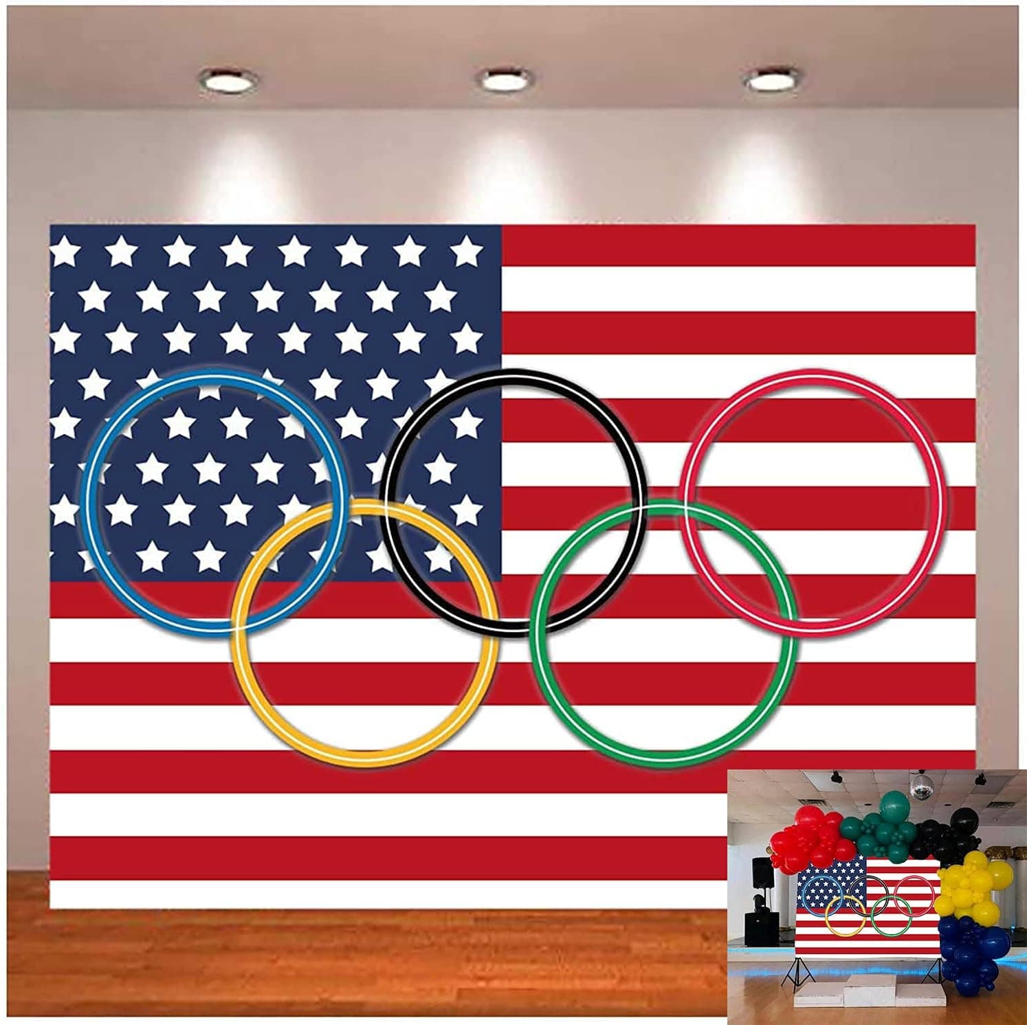 Olympic Sport Photography Backdrops Olympic Rings International Photo Background American Flag Countries for Garden Grand Opening Sports Clubs Party Events Decor Banner 5x3ft Vinyl Shooting Props