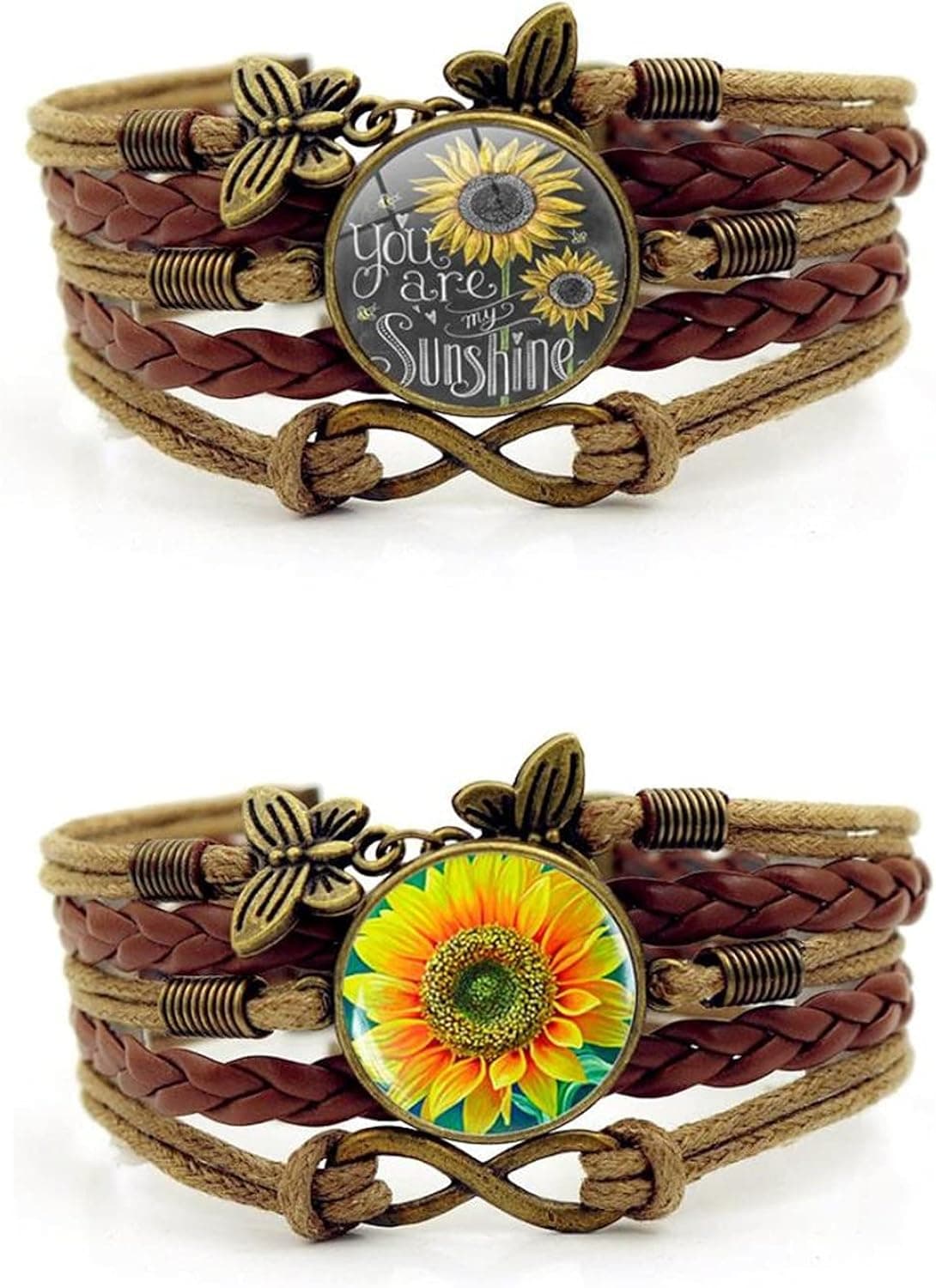 Sunflower Leather Bracelets Handmade Multi Braided Rope Sunshine Bracelets Bohemia Leather Wrap Bracelets for Women Girl