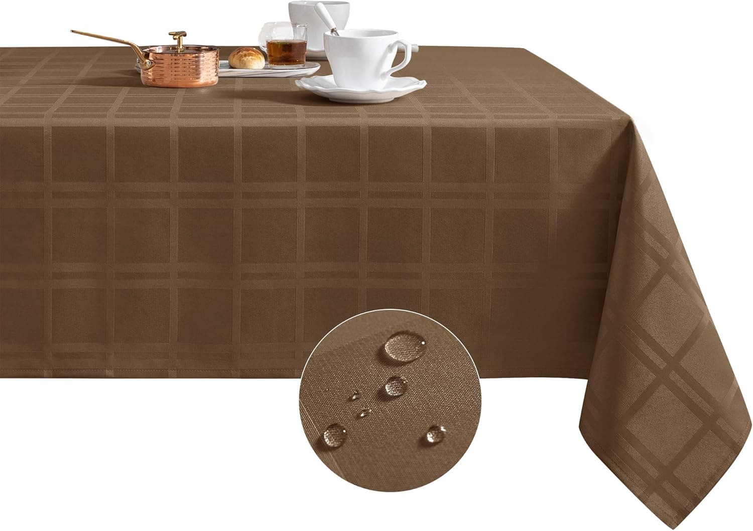 MILARAN Waterproof Tablecloth Polyester Plaid Jacquard Design Oil and Spill Proof Waterproof Tablecloth, Square Table Cover for Kitchen Dinning Tabletop Buffet Decoration(55 x 120 inch, Chocolate)