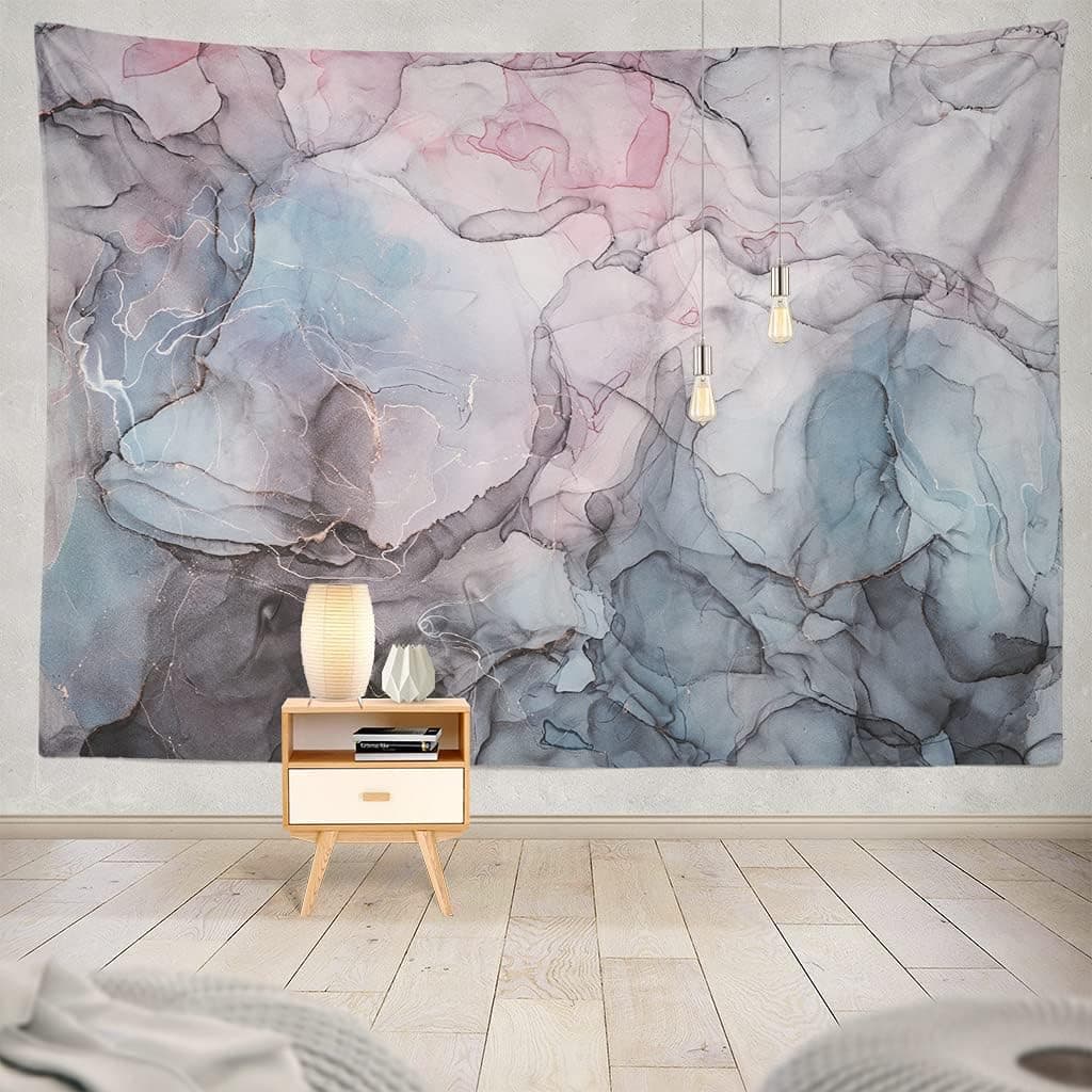 ASOCO Marble Pink Tapestry Blue Modern Decoration Abstract Wall Tapestry Colorful Watercolor Grey Gouache Wall Hanging Decor Multicolor for Dorm Bedroom Living Room Home(60 x 80Inches)