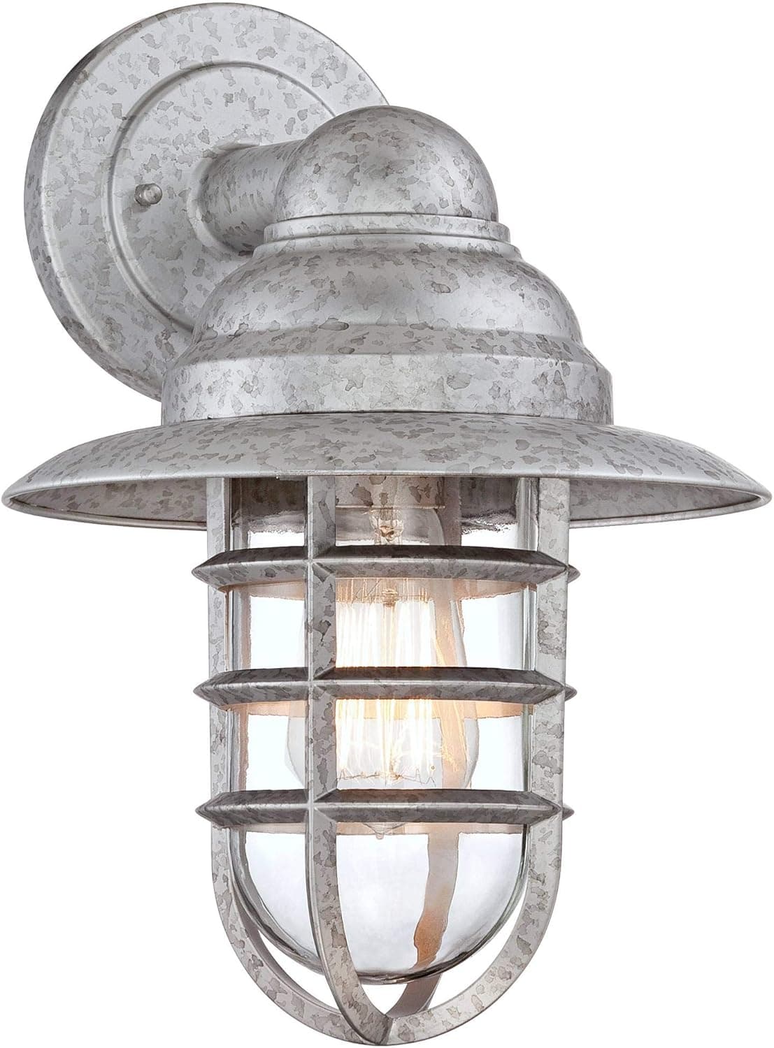 John Timberland Marlowe Rustic Industrial Farmhouse Outdoor Wall Light Fixture Galvanized Hooded Cage 13" Clear Glass for Exterior Barn Deck House Porch Yard Patio Outside Garage Front Door