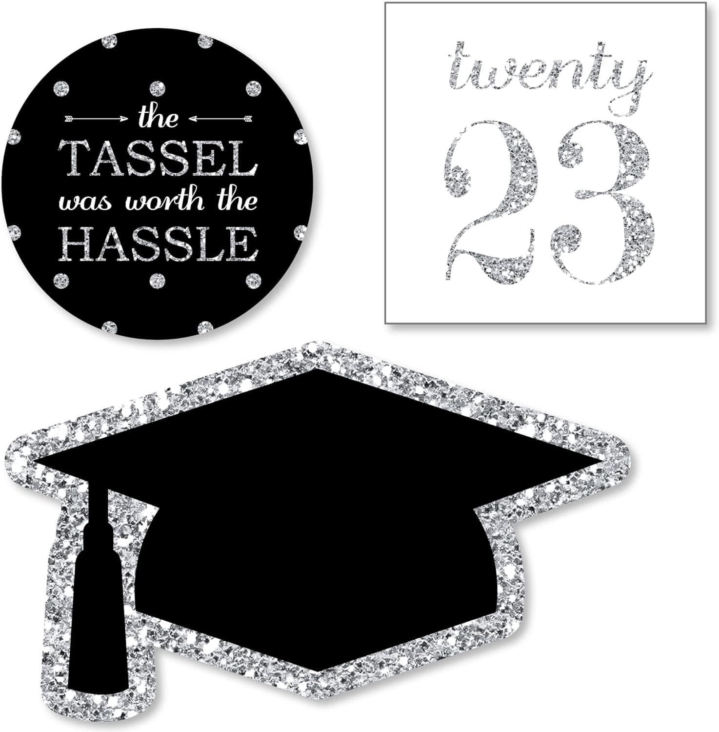 Big Dot of Happiness Silver 2023 Graduation Party - DIY Shaped Cut-Outs - 24 Count