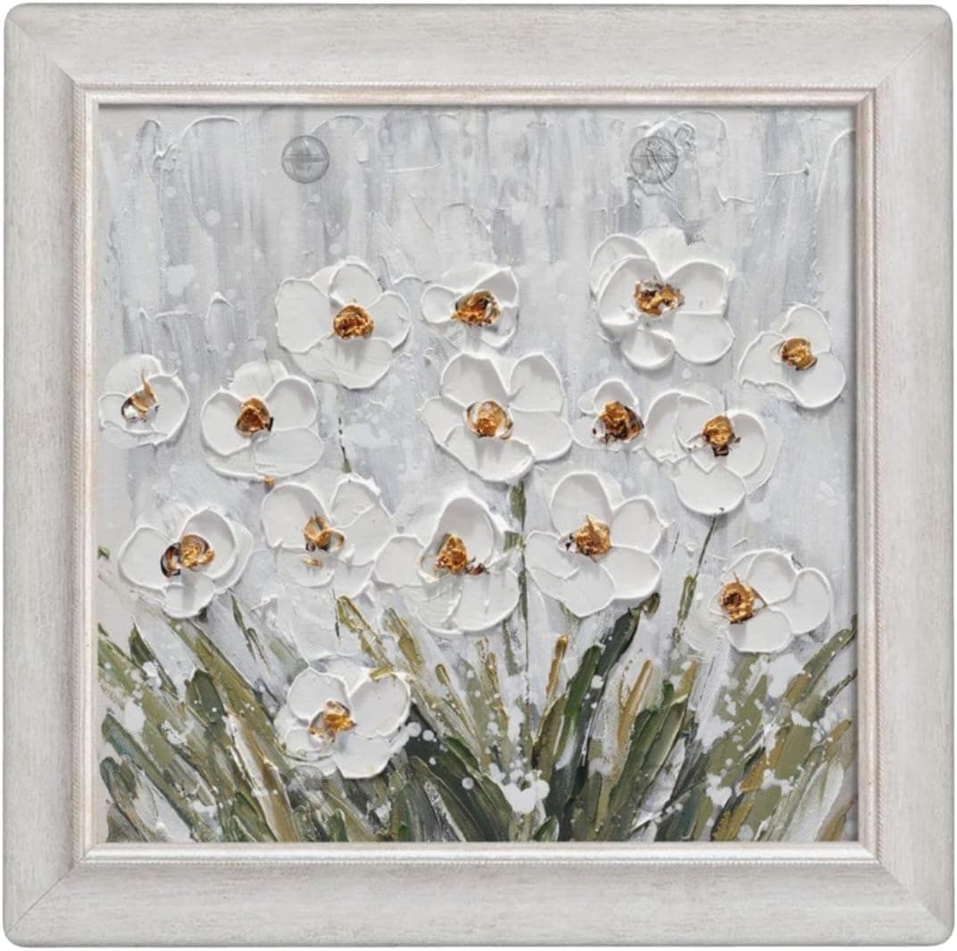 White Floral 2 Gang Blank Light Switch Cover Decorative Double Wall Plate Switch Plates and Outlet Cover for Electrical Kitchen Bedroom Decor