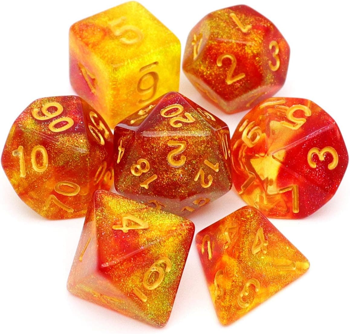 Haxtec DND Dice Set Red Yellow Iridescent Glitter Polyhedral D&D Dice for RPGs-Blood Galaxy