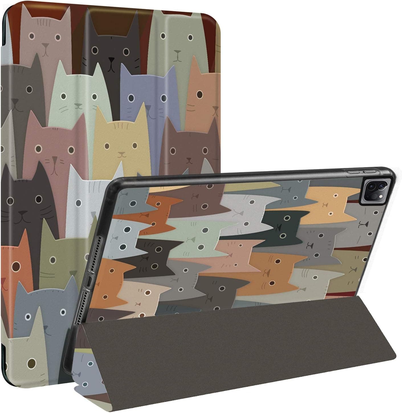 Huasiru Painting Case for iPad Pro 11" (2nd Gen) 2020 Released Only with Built-in Pencil Holder, Trifold Lightweight Stand Smart Case with Soft TPU Back, Auto Wake/Sleep, Cats