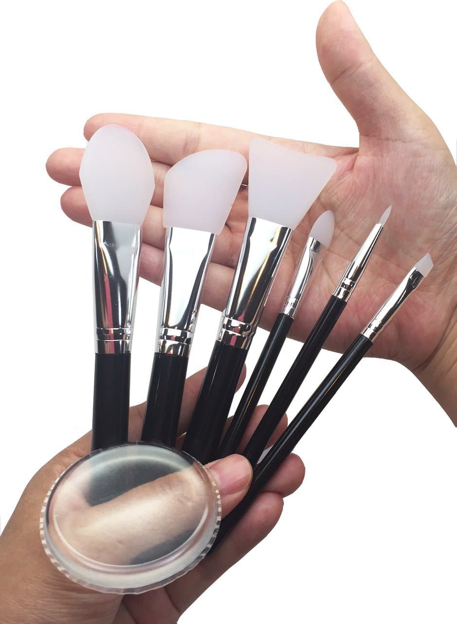 JJMG 7pcs Clear Silicone Makeup Brush Applicator Sponge Perfect for Eye Blush Lips BB CC Cream Foundation Concealer Blending Air Cushion Cosmetics Blender (Set of 7 Silicone Brush & Silisponge)