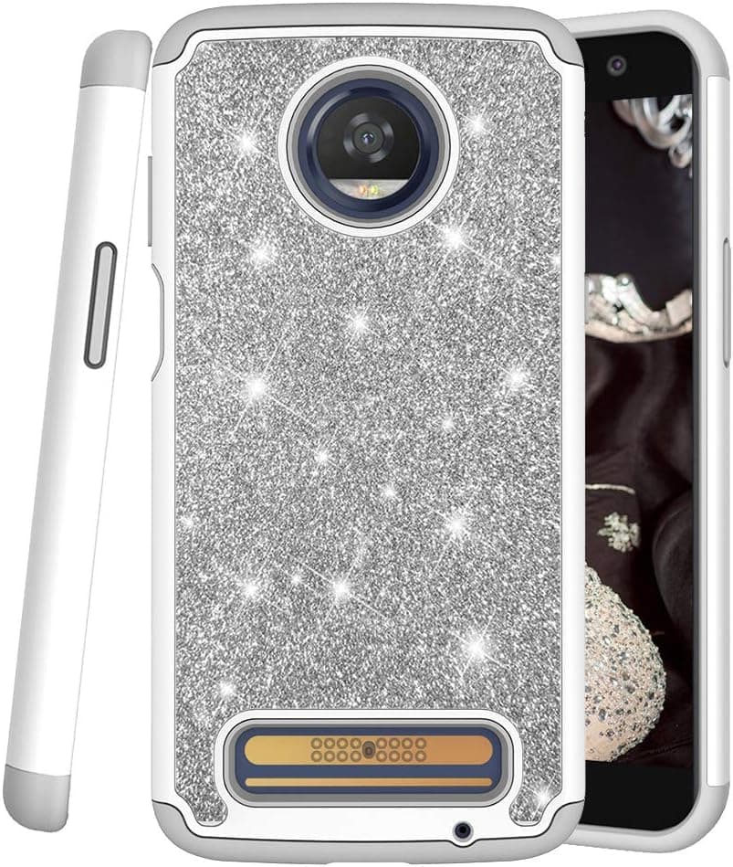 HMTECHUS Motorola Moto Z3 case Rhinestone Bling Glitter Slim Hybrid Soft TPU Bumper Hard PC Rugged Rubber Shockproof Protective Cover for Moto Z3 Play - Diamonds 2 in 1 Gray YB