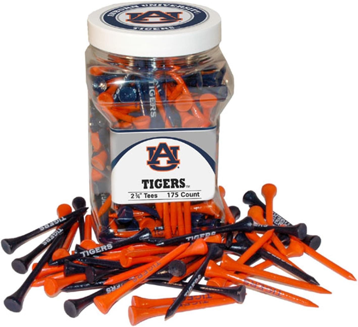 Team Golf NCAA Auburn University Tigers Jar Of 175 Golf Tees 2-3/4" Golf Tees, 175 Pack, Regulation Size, Multi Team Colors