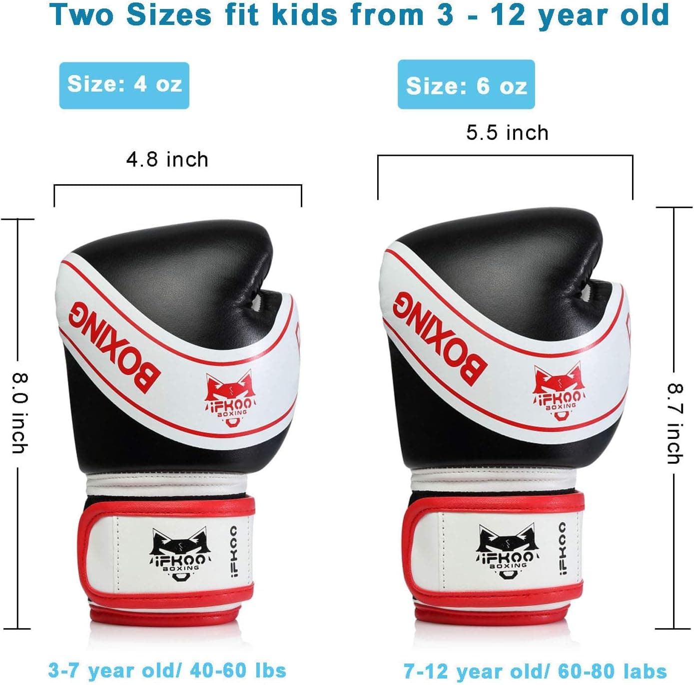 iFkoo 4oz 6oz Kids Boxing Gloves, Toddler Boxing Gloves, Training Gloves for Children, Suit for Kickboxing, Muay Thai, Child Punching Bag Sparring Training, Age 3 to 13 Year
