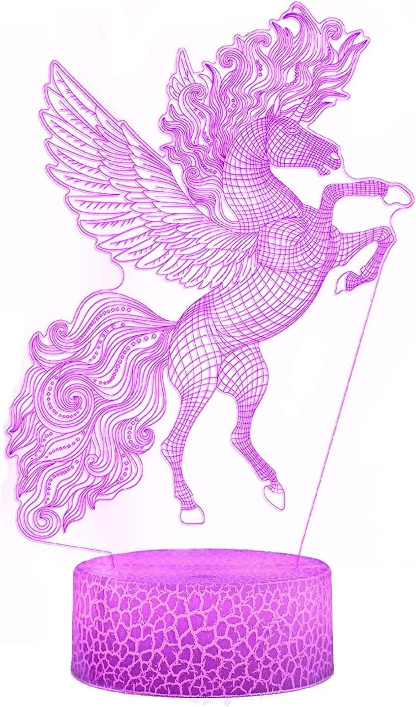 Unicorn 3D Illusion Lamp 7 Color Changing LED Night Light with Touch Control & USB Cable, Atmosphere Light for Home Bedroom Party Decor, Novelty Unicorn Toy Xmas Birthday Gift for Girls