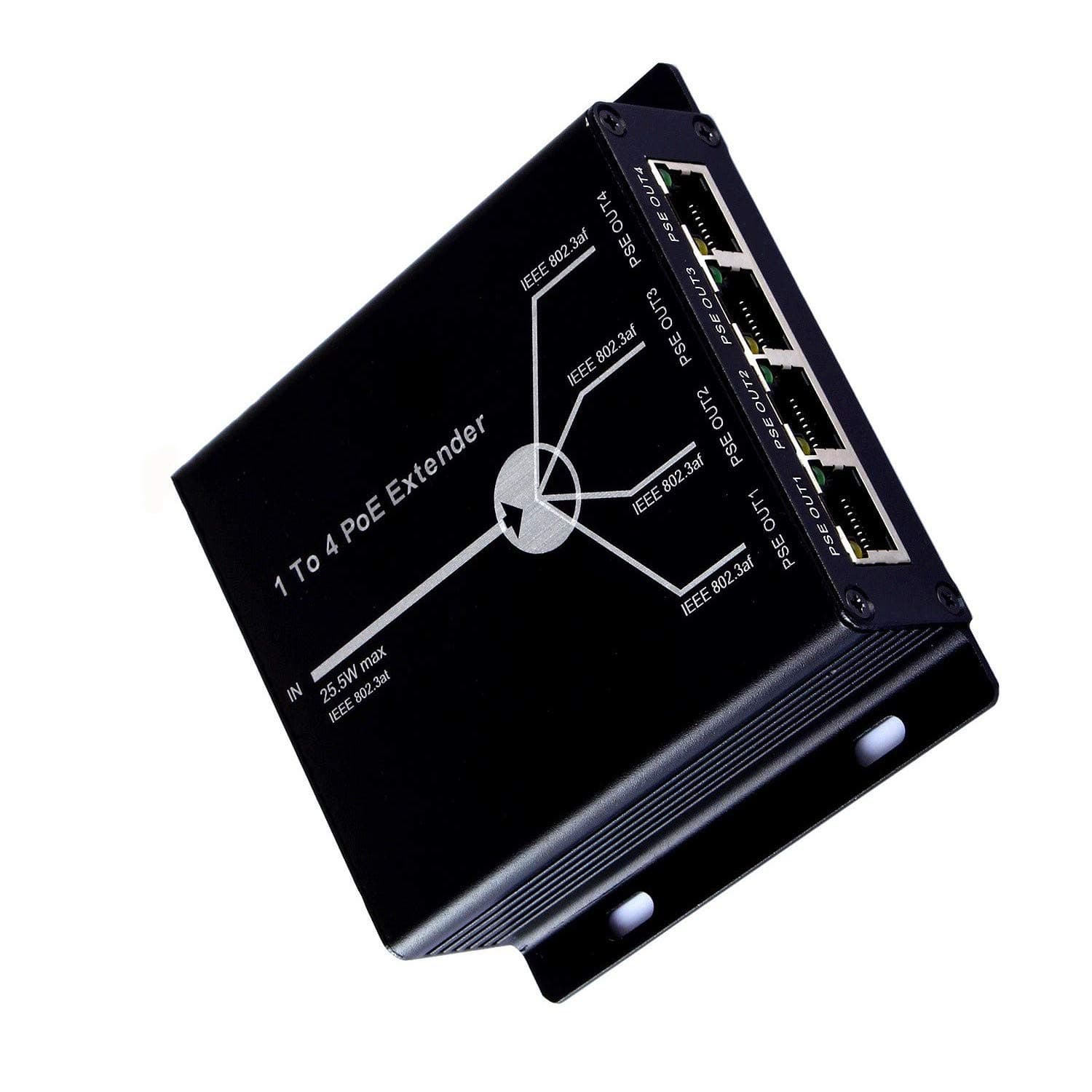OdiySurveil 4-Port (Power-in) to IEEE802.3af (Power-Out) 10/100M IEEE802.3at PoE Extender for CCTV Ethernet/PoE Power (IP Camera)