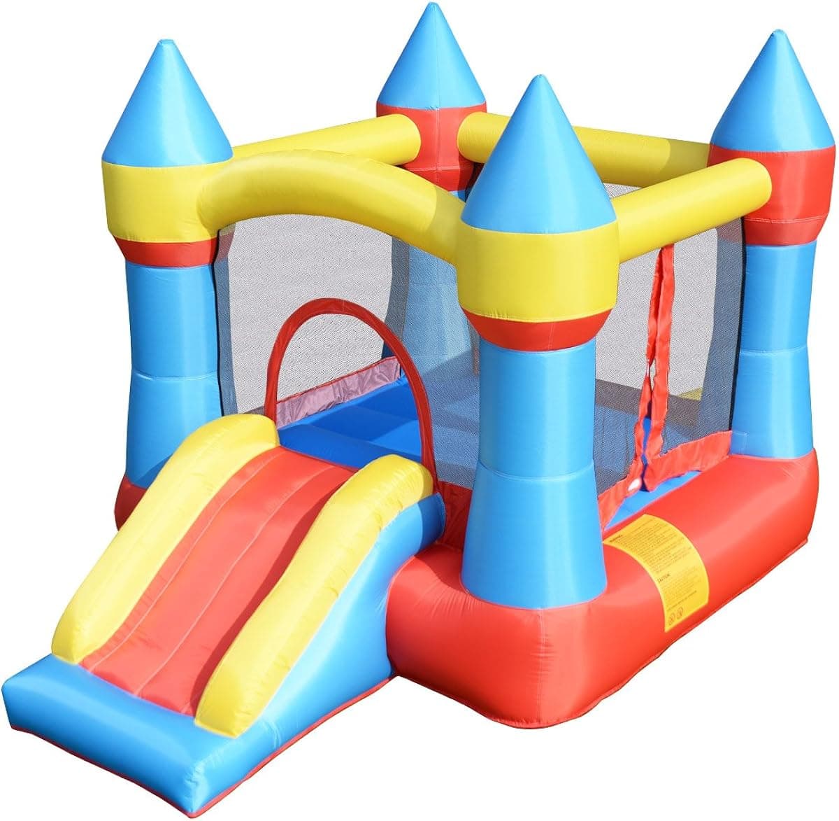 Costzon Inflatable Bounce House, Castle Jumper Slide Mesh Walls, Kids Party Jump Bouncer House w/Net, Carry Bag Without Blower (Blue Castle)