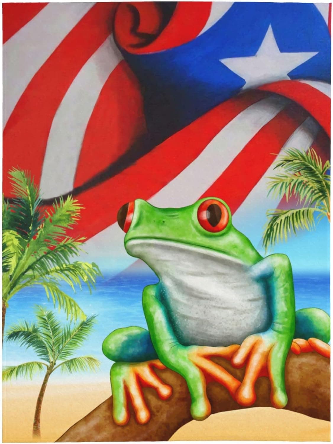 Boricua Puerto Flag Rico Puerto Rican Flag Throw Blankets,Puerto Rico Flannel Blankets,Bed, Sofa, Outdoor Throw Blanket (Puerto Rico Flag frog3, 60"x50")