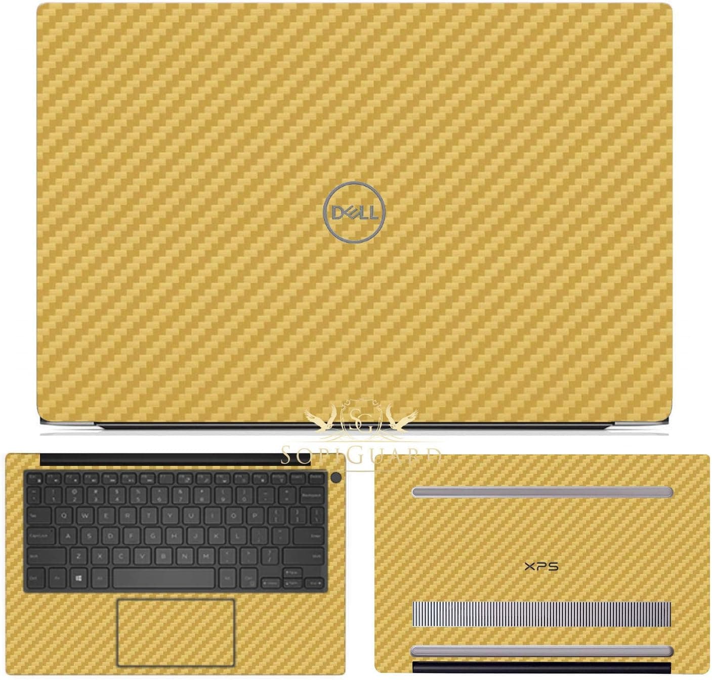 SopiGuard Skin for Dell XPS 13 inch (7390) Edge-to-Edge Coverage Vinyl Sticker Skin Wrap (Carbon Gold)