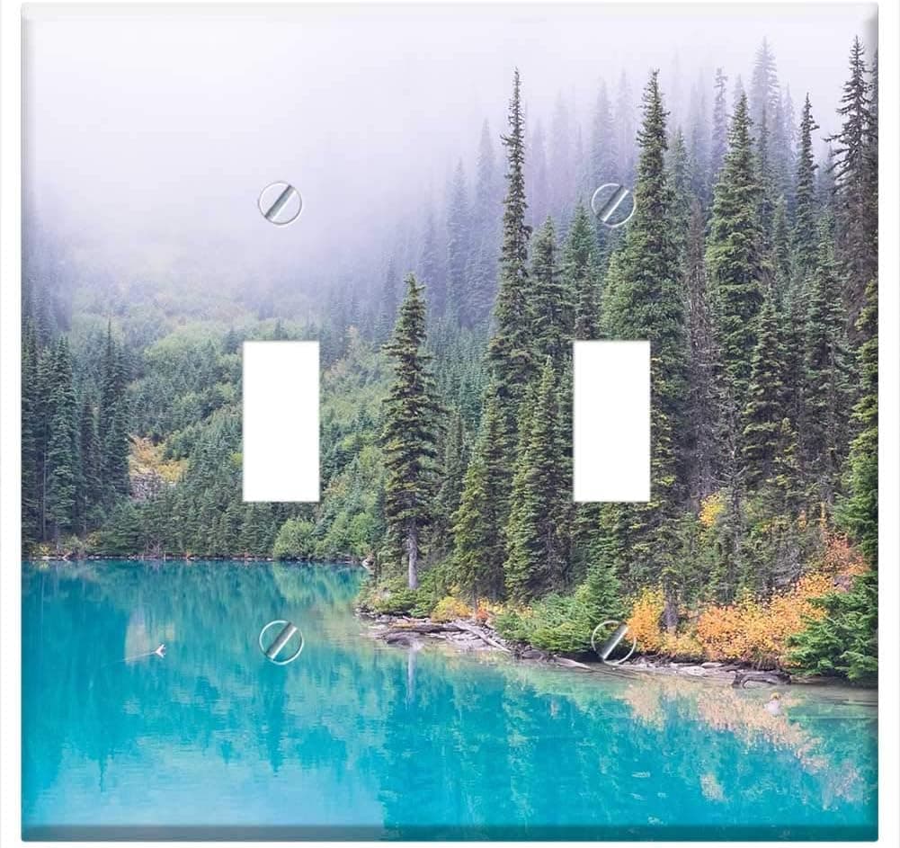 Switch Plate Double Toggle - Lake Blue Water Green Trees Plant Mountain 1