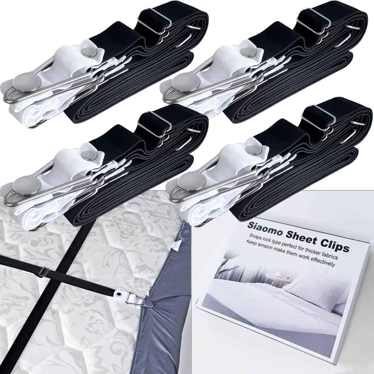 Siaomo Bed Sheet Holder Straps Fasteners Clips Special for Thick Sheet Adjustable Fitted Sheets Straps Grippers Suspenders for Sofa Cover Mattress Cover (4pcs/Set Black)