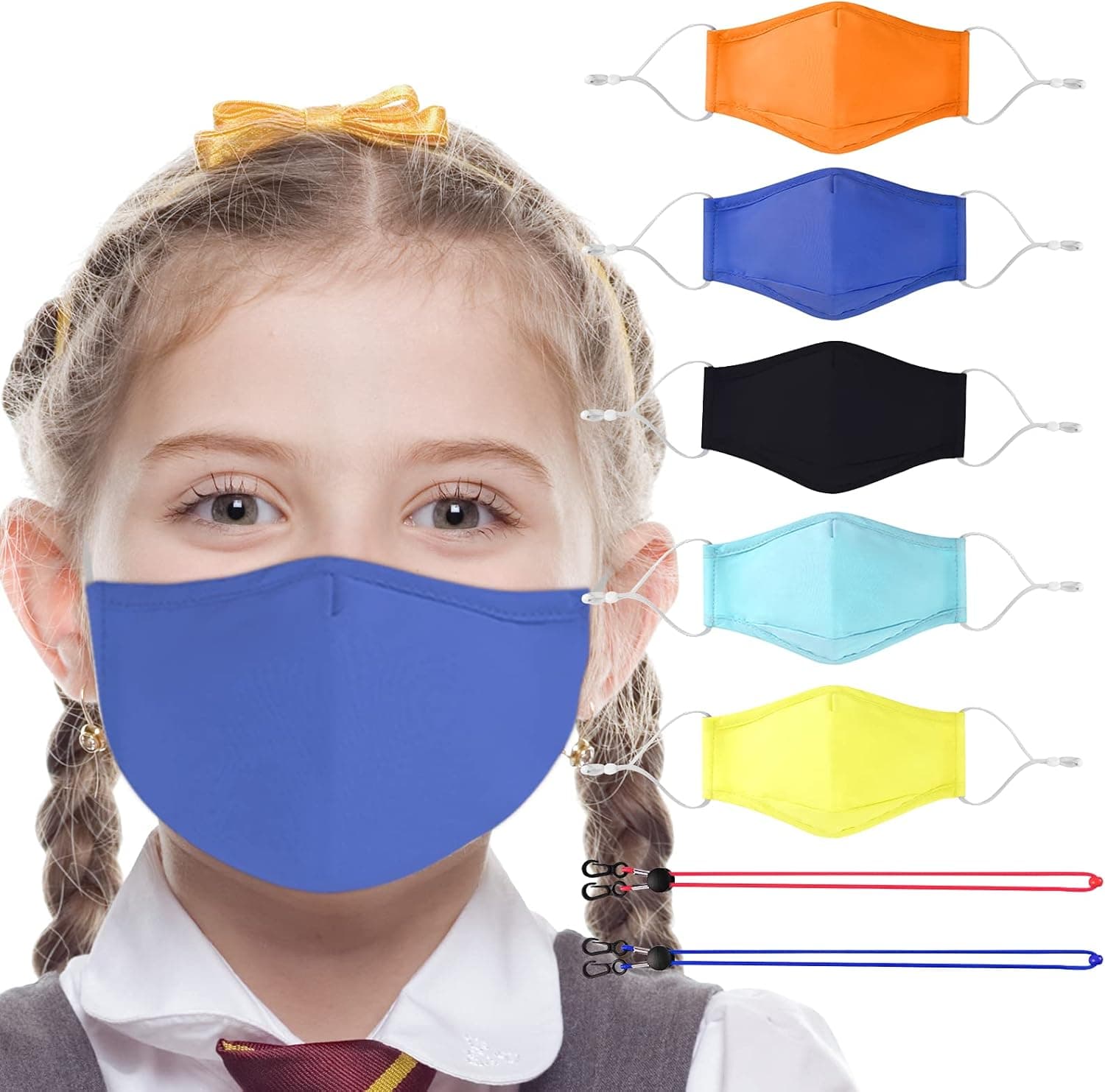 Giorefix Kids Face Mask Set Washable & Reusable Cute Face Mask for Boys and Girls - Breathable & Lightweight Face Cotton Mask for School, 5 Pack, Assorted Colors,Teacher Supplies