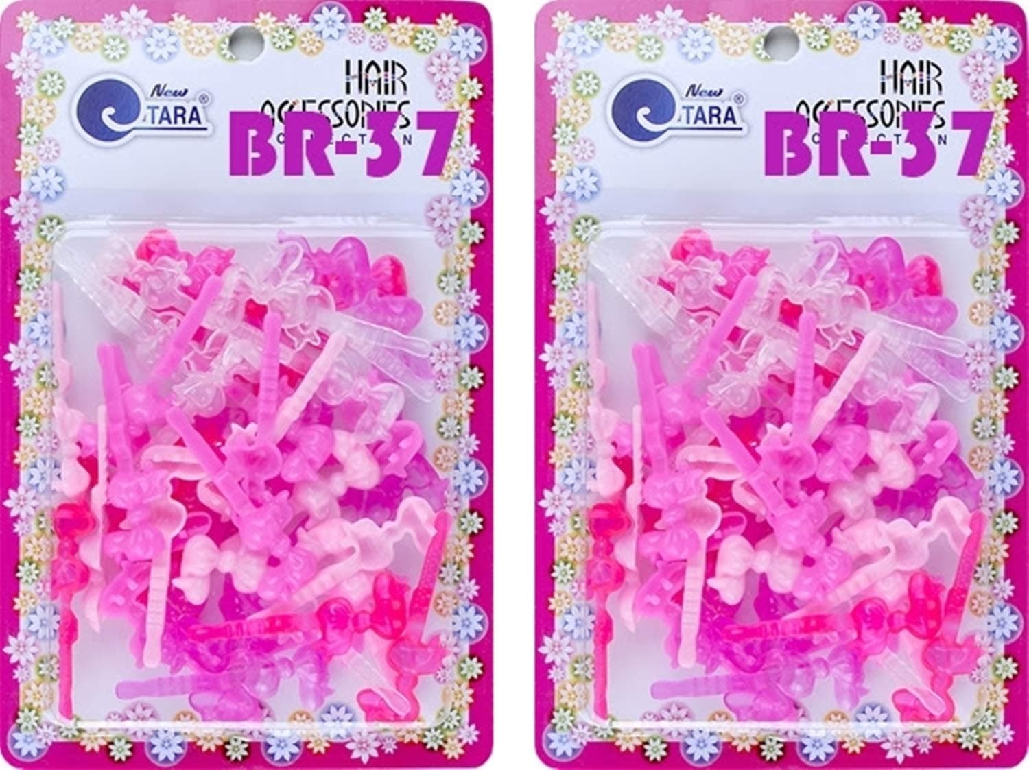 Tara Girls Self Hinge Plastic Bow Hair Barrettes Selection Pack Of 2 (BR37)
