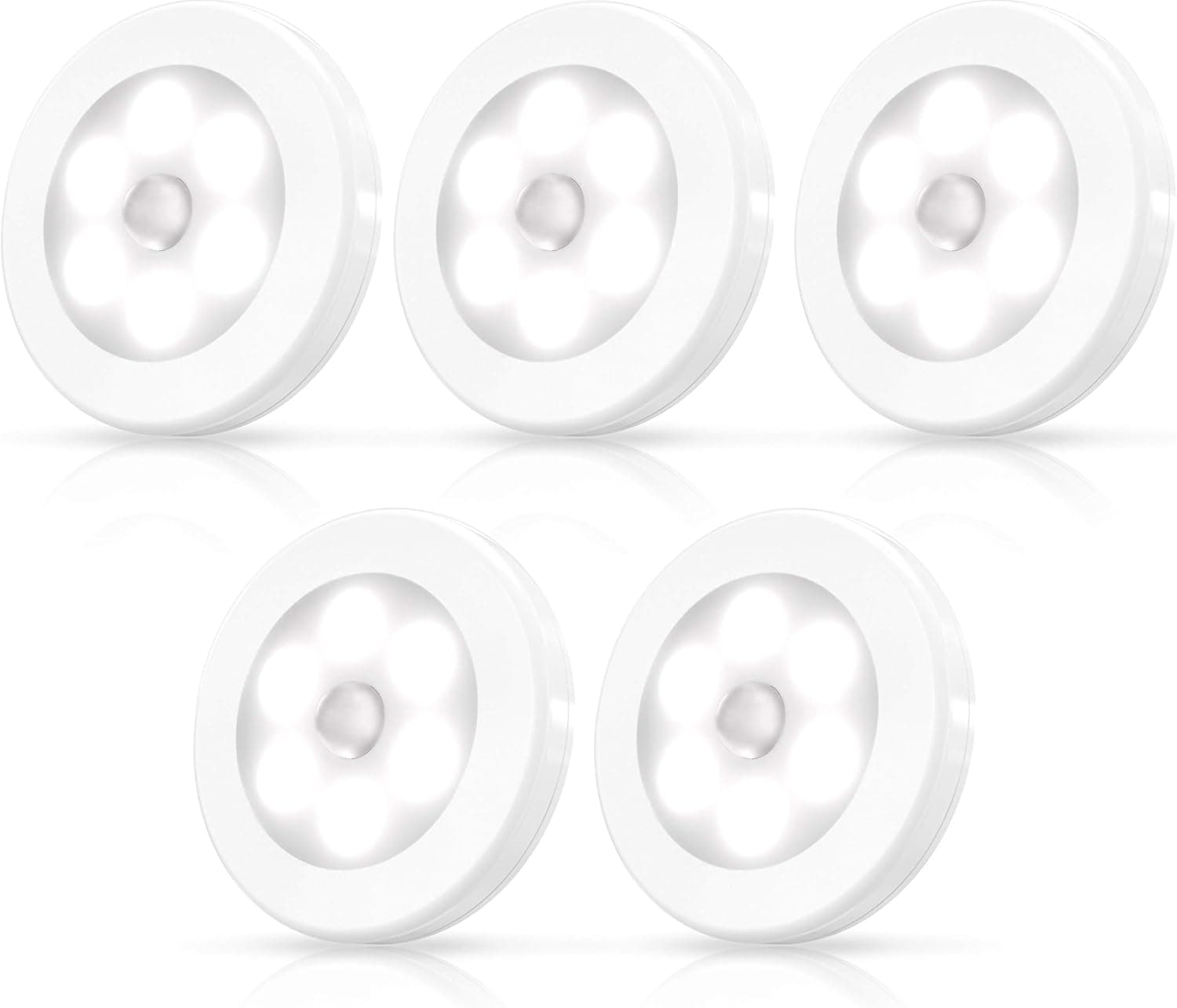 GECENinov Motion Sensor Lights, LED Closet Night Lights, Battery-Powered LED Night Light, Step Lights Stick Anywhere Wall Lights Suitable for Hallway, Bathroom, Stairs, Kitchen (White - Pack of 5)