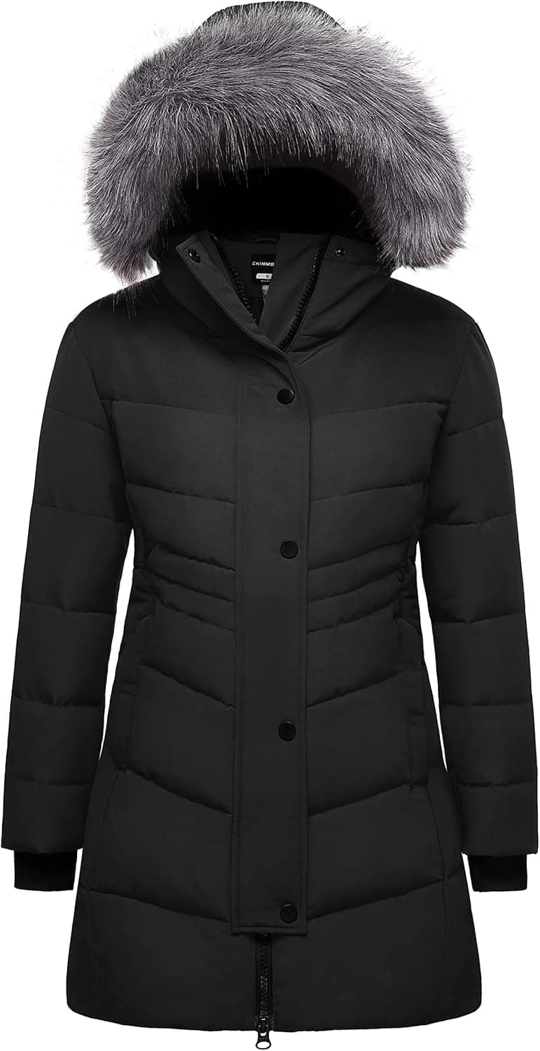 CHIN·MOON Women's Winter Coat Warm Puffer Jacket Thicken Long Parka with Removable Faux Fur Hood