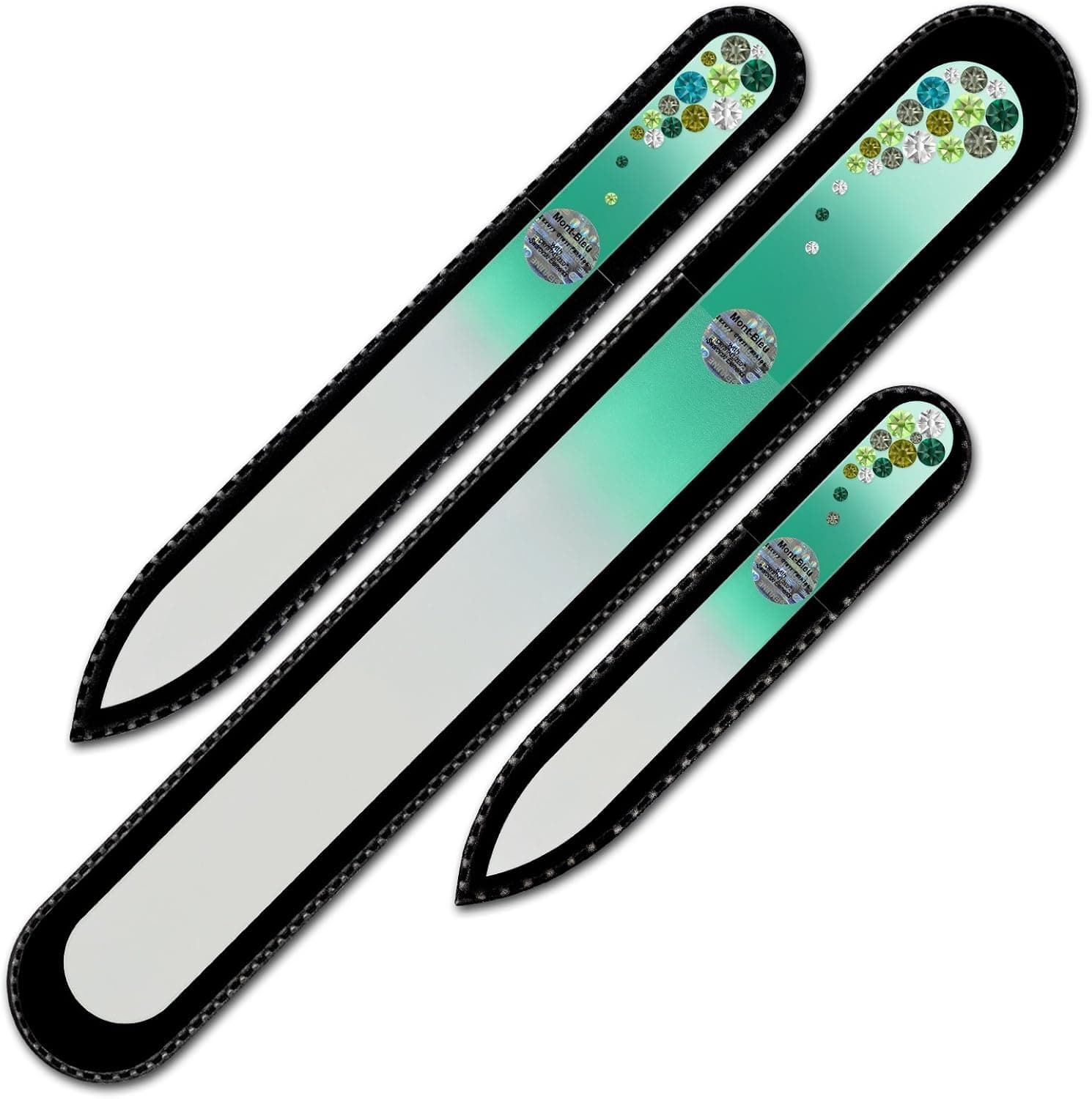 Mont Bleu Set of 3 Glass Nail Files hand decorated with crystals - Handmade gifts - Czech Tempered Glass - Czech Crystal Nail Files Set - Glass Fingernail File - Nail file