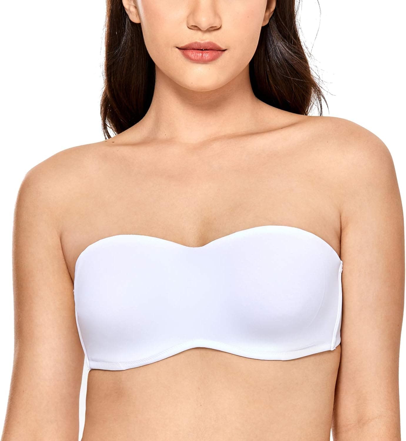 DELIMIRA Women's Jacquard Bandeau Underwire Minimizer Strapless Bra for Large Bust