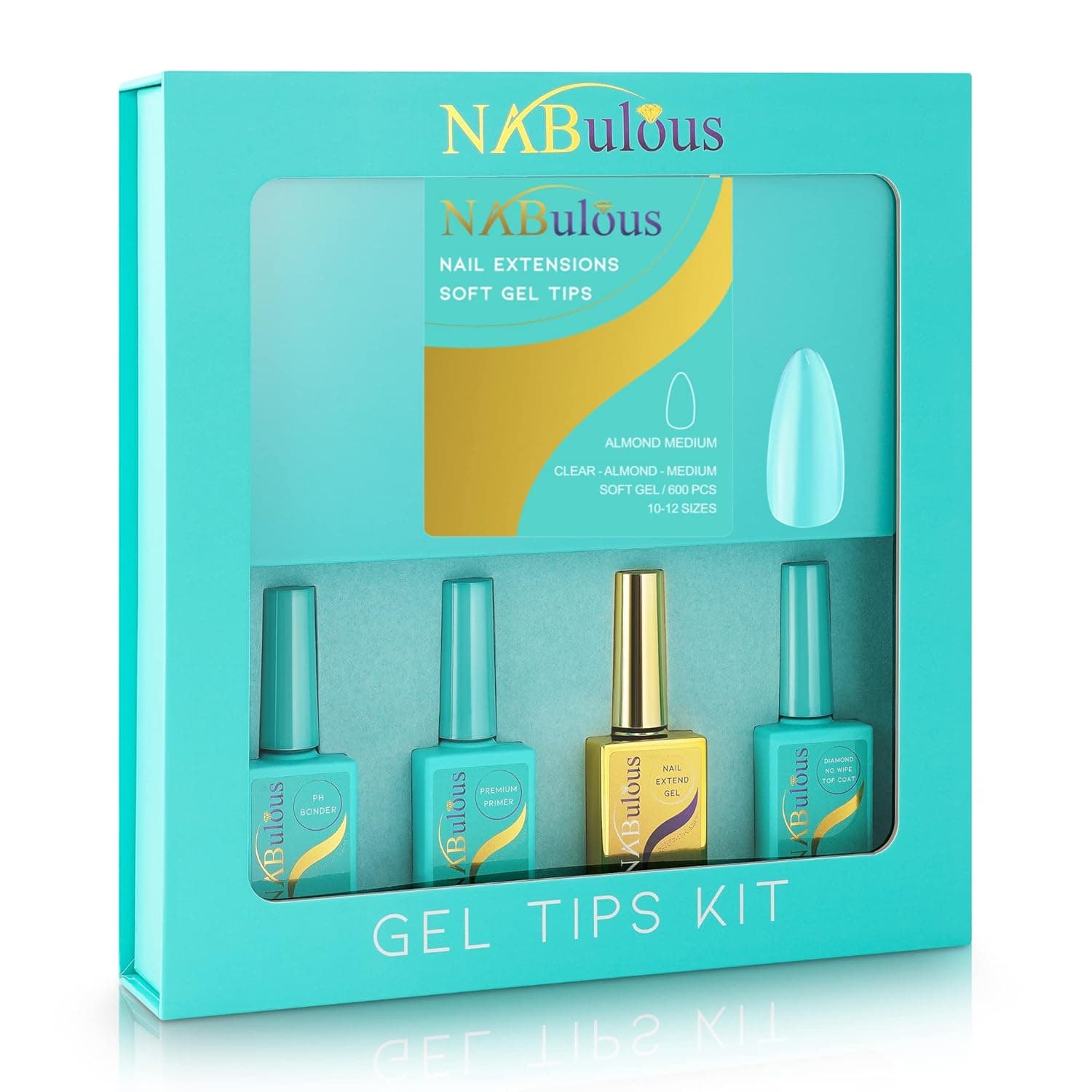 Starter Kit Almond Medium Kit | NABulous Professional Starter Kit | Perfect Soft Gel Intro Starter Kits | Soft Gel Tips Kit | Almond Shape | Medium Length | Complete Kit | Box of Almond Nail Extensions | 15 ml PH Bonder | Primer | Extend Gel | Top Coat | DIY Quality Starter Kit (Almond Medium)
