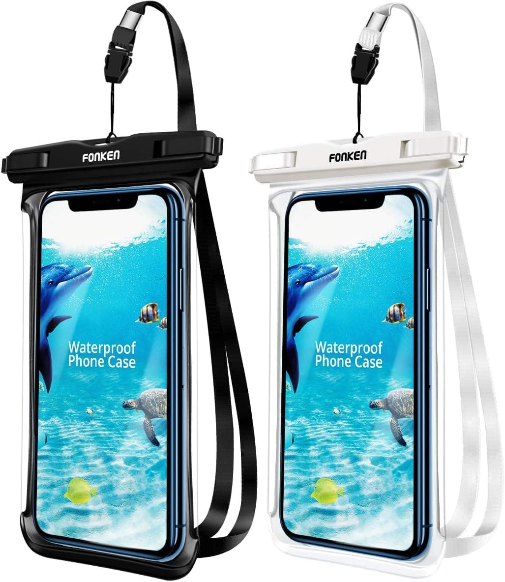 Waterproof Phone Pouch, FONKEN Waterproof Phone Case Full Transparency Water Proof Cell Phone Pouch IPX8 Phone Dry Bag Compatible iPhone Xs/Xr/8Plus, Galaxy S9/S8,Google Pixel Up to 6.5“ (Black+White)