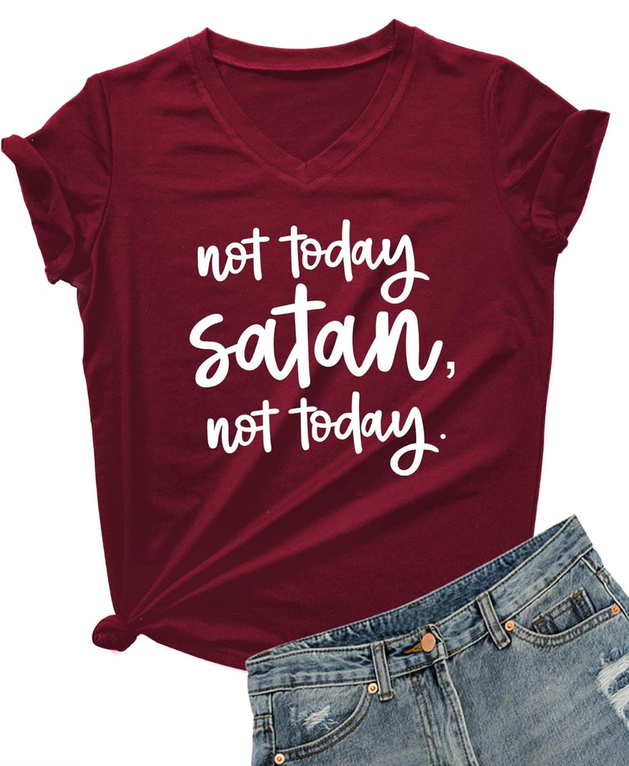 DANVOUY Women Not Today Satan V-Neck Graphic T-Shirt Casual Tops Tees