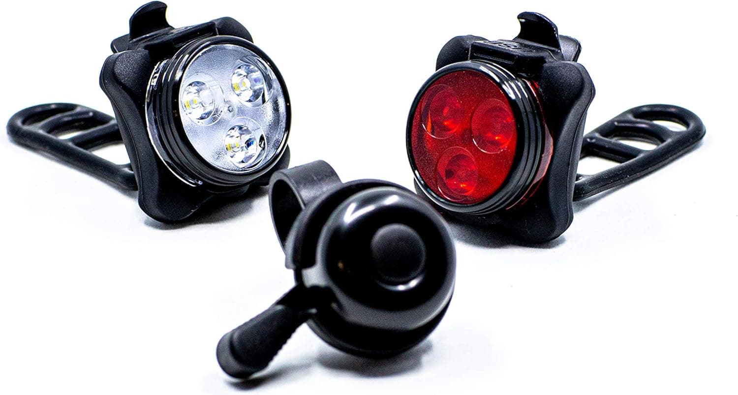 HOOOT USB Rechargeable LED Bike Light Set with Black Bike Bell, Super Bright Front Bicycle Headlight, Back Rear Taillight IPX4 Water Resistant 4 Light Mode Options| Get Ultimate Safety & Style