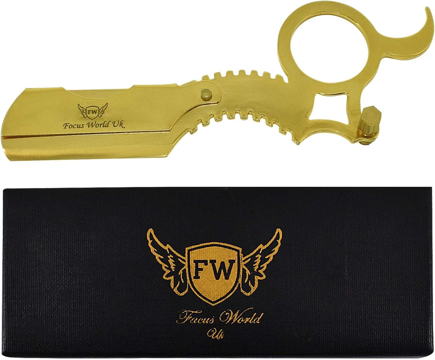 Focus World Barber Gold Salon Straight Cut Throat Wet Shaving Ring Razor, Rasoi Vintage