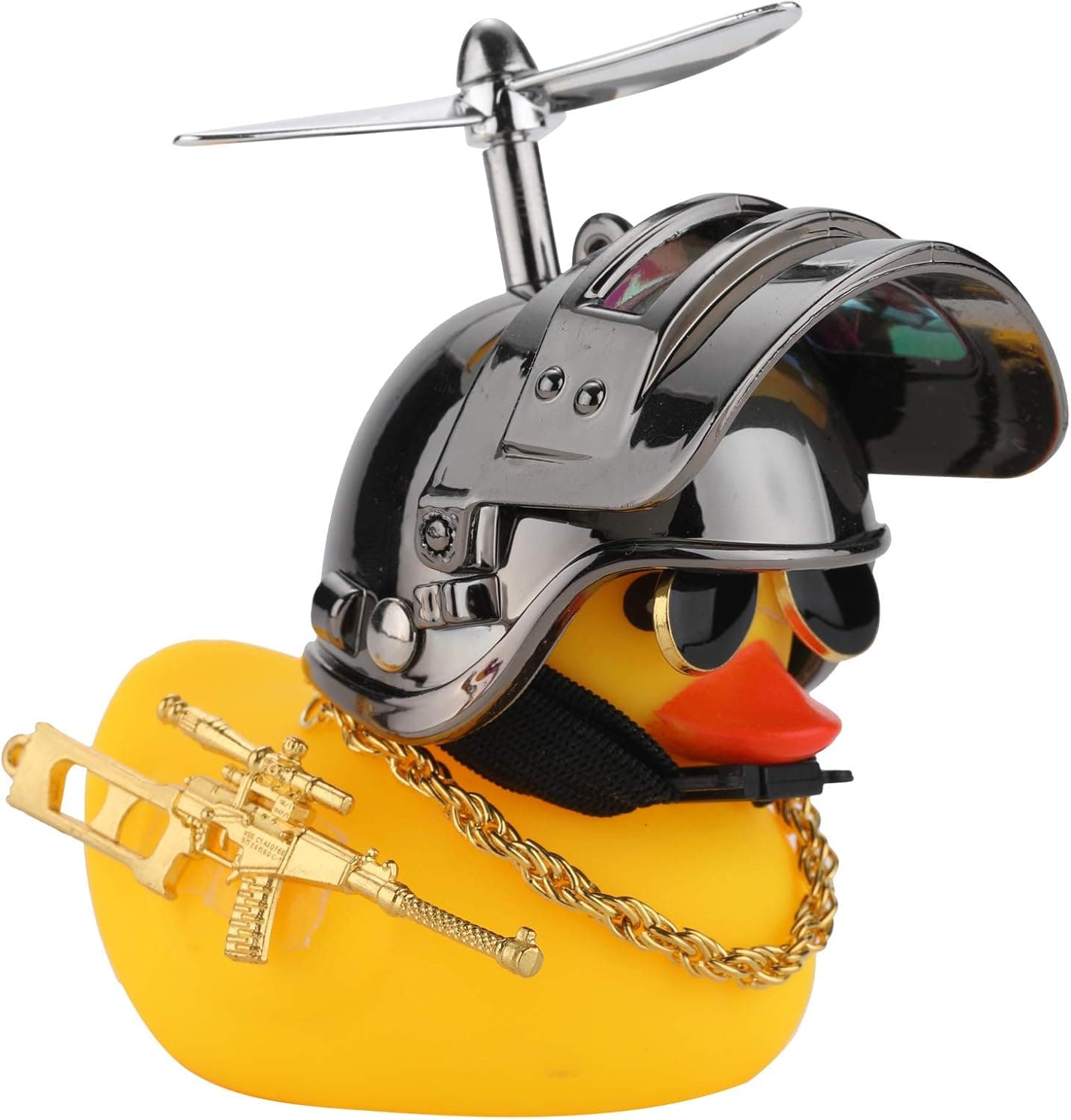 U-Goforst Cute Rubber Duck Toy Car Ornaments Yellow Duck Car Dashboard Decorations Bike Gadgets with Propeller Helmet (Silver Grey)