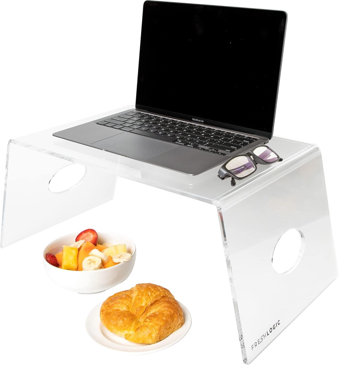 Acrylic Bed Tray with Handles - Clear Laptop Stand for Home Office - Computer Monitor Riser for Reading, Eating, Writing - Mobile Lucite Lap Desk Table for Bed, Couch or Sofa - 21" x 12" x 9"