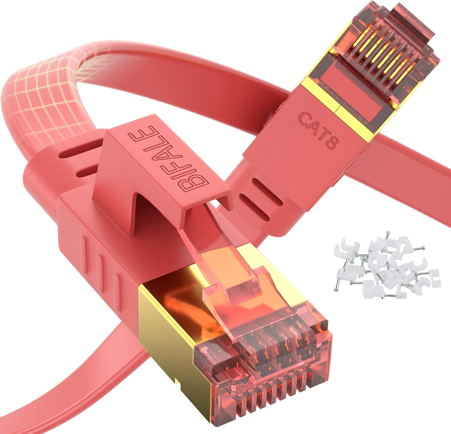 Cat8 Flat Ethernet Cable 30ft, BIFALE Cat8 Flat Cable High Speed 40Gbps, 2000MHz, Indoor, Outdoor & Weatherproof, U/FTP UV Resistant for Modem/Router/PS5/PS4/POE