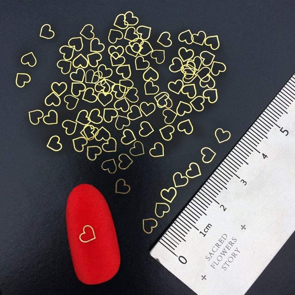 100pcs Nail Designs Hollow Heart 3D Nail Stickers Alloy Nail Art Rivet Gold Metallic Studs Nail Accessories Decoration