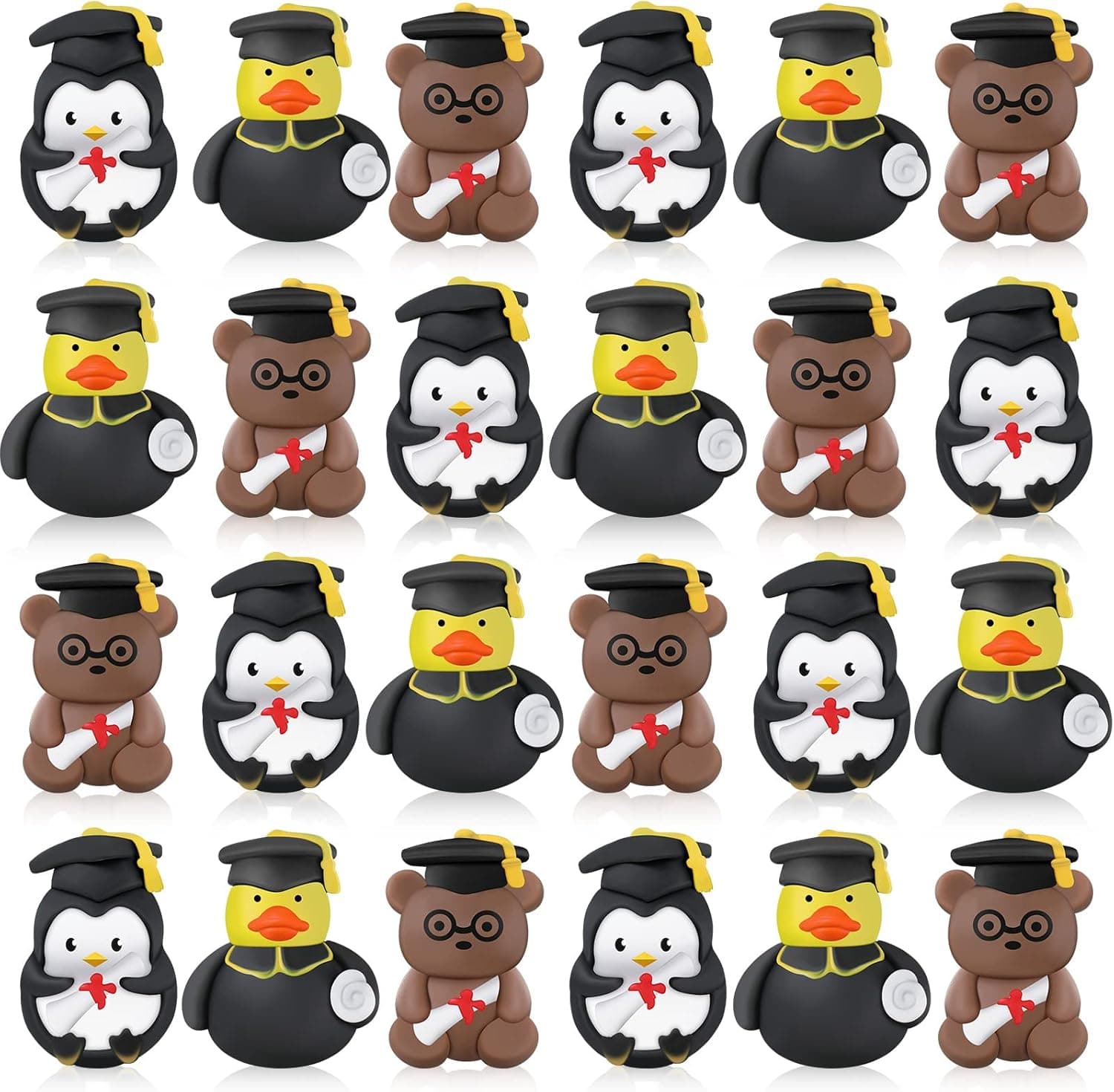 Graduation Animal Toys Grad Rubber Ducks Bear Penguin Fidget Toys with Graduation Hat Kawaii Cute Stress Relief Toys for Graduation Party Classroom Rewards School Prizes Party Favors (48 Pieces)