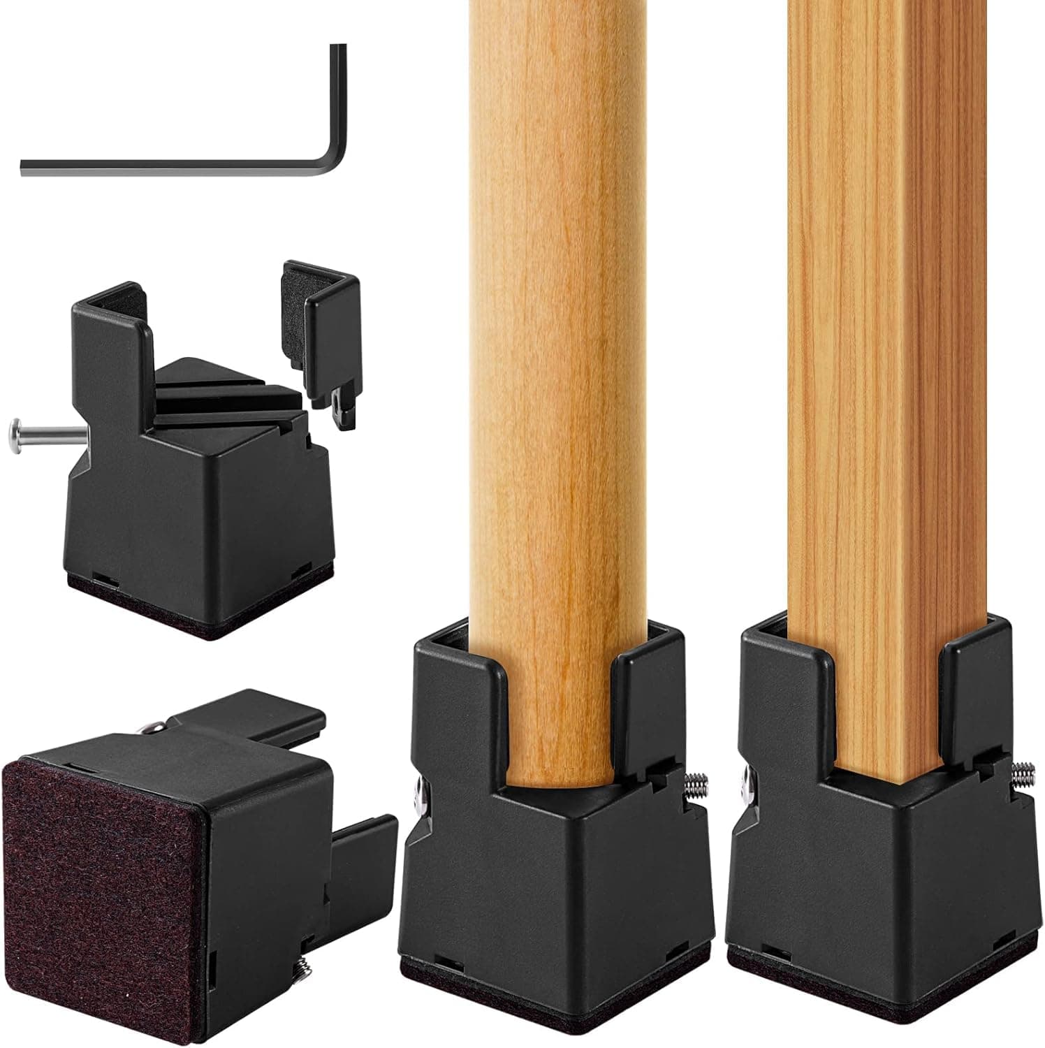 Adjustable Bed Risers 2 Inch, Furniture Risers with Screw Clamp, 4Pcs Couch Risers for Furniture Leg Diameters 0.8-1.6", Chair Risers for Heavy Duty Furniture,Supports 20,000 Lbs (4 Pack Black)