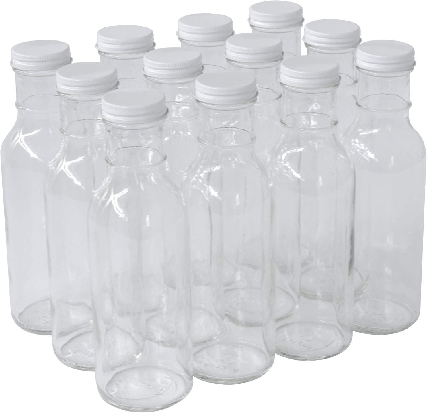 North Mountain Supply 12 Ounce Glass Ring-Neck Sauce Bottle 38 CT - With White Metal Lids - Case of 12