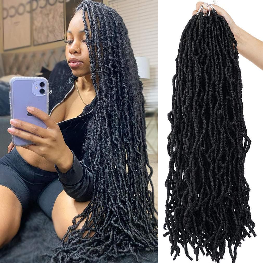 Croliya Curly Faux Locs Crochet Hair 24 Inch Pre Looped Distressed New Soft Locs Crochet Braiding Hair(24inch,6packs,1B#)