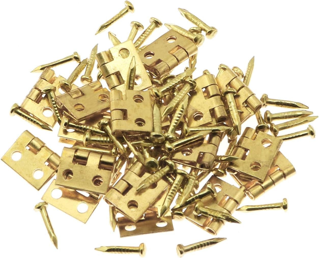 Maxmoral 20PCS Mini Brass Hinges Hardware for Miniature Furniture Cabinet Closet in Dollhouse